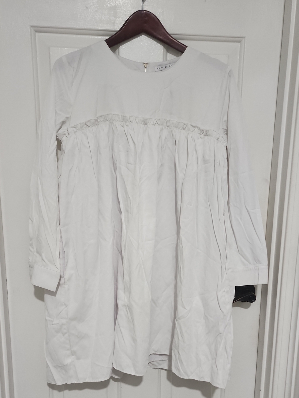 Girls White Long-Sleeve Ruffle Yoke Dress